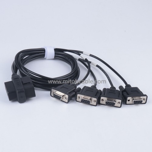 OBD2 Male and Female Plugs to 4 DB9 Female Connectors Serial RS232 OBD2 CABLE Cable