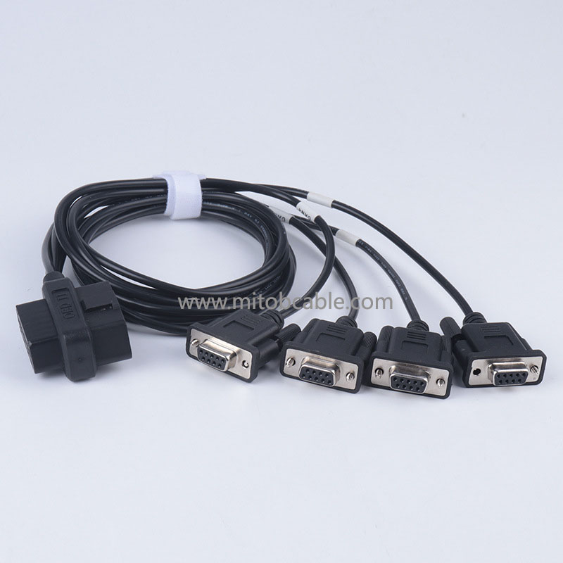 OBD2 Male and Female Plugs to 4 DB9 Female Connectors Serial RS232 OBD2 CABLE Cable 