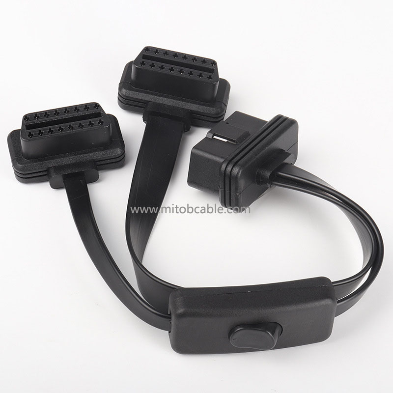 Switched obd 1 in 2 extension cable obd2 flat cable spaghetti cable HUD window lifter one to two adapter cable 
