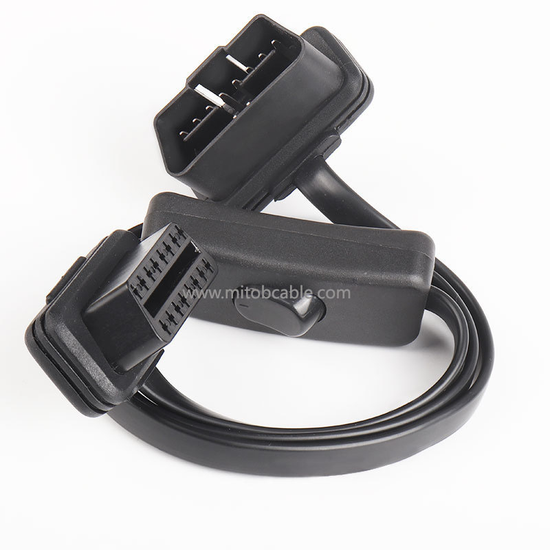 OBD2 extension cable with switch Ultra-thin noodle elbow type car OBD flat cable connector adapter cable 
