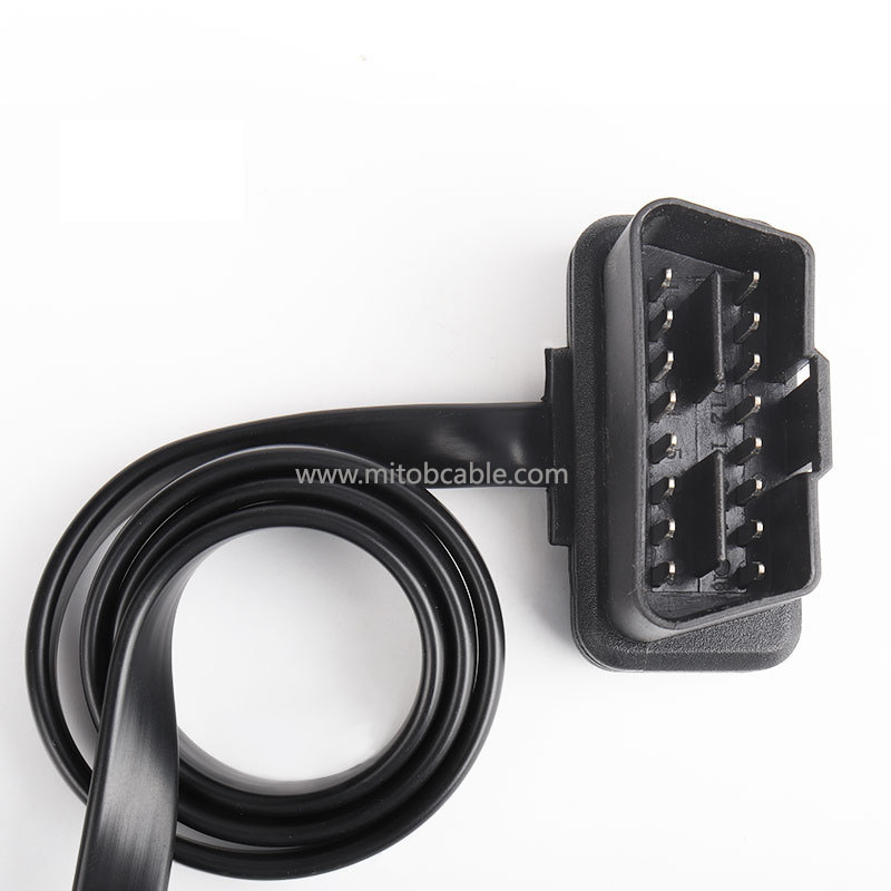 OBD2 extension cable with switch Ultra-thin noodle elbow type car OBD flat cable connector adapter cable 
