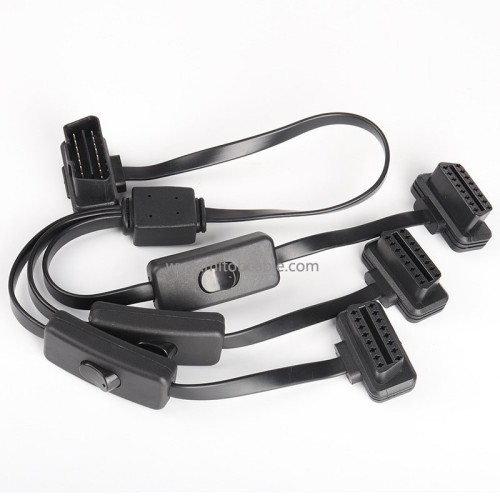 Ultra-thin automotive obd2 one in three flat cable with switch connecting cable OBD extension cable 16 pins 8 cores 60cm