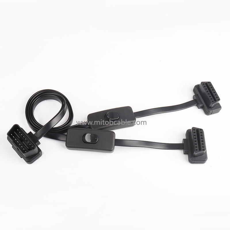 Automotive OBD2 one point two with switch extension cable Flat cable one to two adapter cable 60CM 