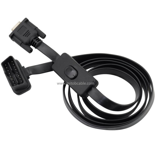 For OBD2 with Switch Extension Cable Slim Spaghetti Elbow Type Automotive OBD Flat Cable 