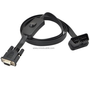 For OBD2 with Switch Extension Cable Slim Spaghetti Elbow Type Automotive OBD Flat Cable  