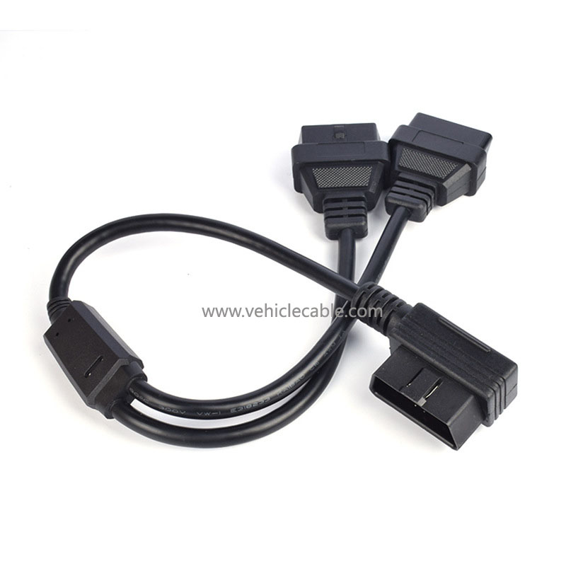 L-shape OBD2 one-part-two extension cable elbow 90-degree one-two-connection cable 16 pinhole OBD interface cable 16 cores 