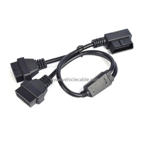 L-shape OBD2 one-part-two extension cable elbow 90-degree one-two-connection cable 16 pinhole OBD interface cable 16 cores 