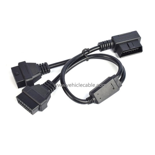 L-shape OBD2 one-part-two extension cable elbow 90-degree one-two-connection cable 16 pinhole OBD interface cable 16 cores