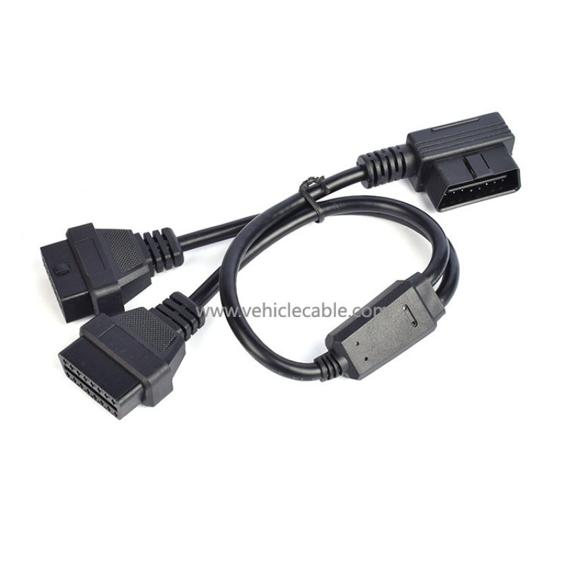 L-shape OBD2 one-part-two extension cable elbow 90-degree one-two-connection cable 16 pinhole OBD interface cable 16 cores 