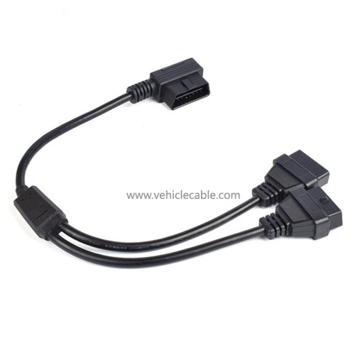 L-shape OBD2 one-part-two extension cable elbow 90-degree one-two-connection cable 16 pinhole OBD interface cable 16 cores