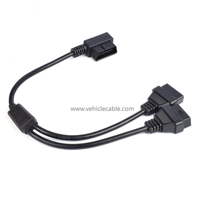 L-shape OBD2 one-part-two extension cable elbow 90-degree one-two-connection cable 16 pinhole OBD interface cable 16 cores 