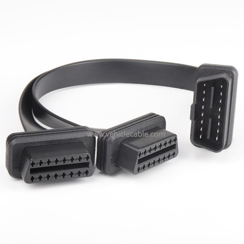Car OBD2 one to two adapter cable straight OBD one to two flat cable extension cable 16 pin 16 core 0.3m