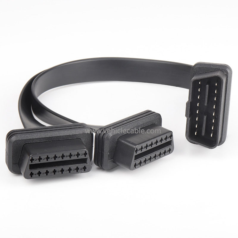 Car OBD2 one to two adapter cable straight OBD one to two flat cable extension cable 16 pin 16 core 0.3m 