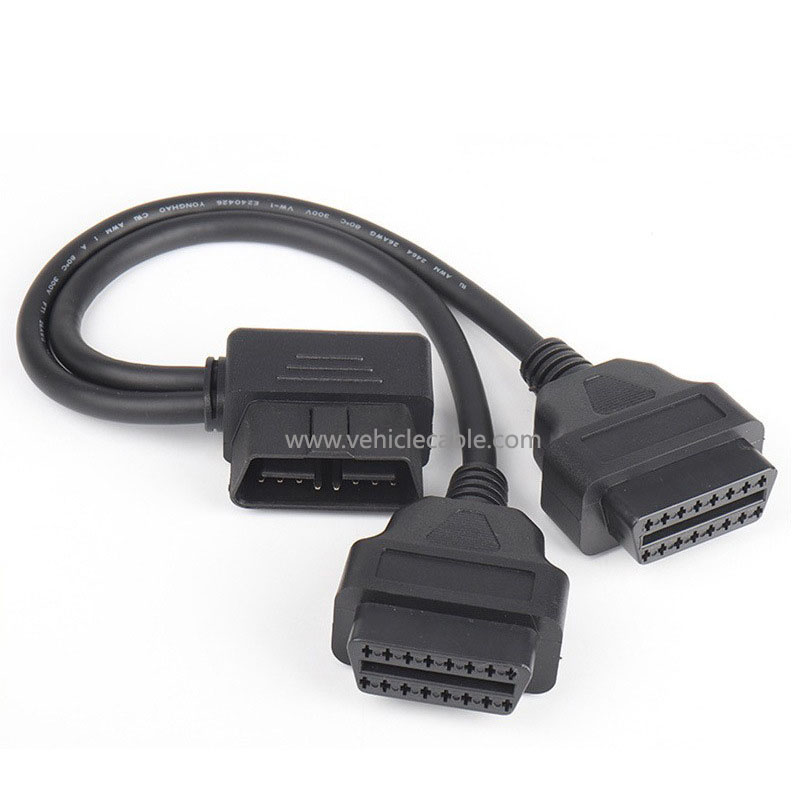 L-type OBD2 one-part-two extension cable elbow 90 degrees one-two-connection adapter cable 16-pin 16-core 0.3m 