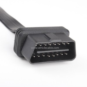 Automotive OBD2 one tow three connecting cable straight head one point three flat cable extension cable 16 pins 16 core 0.5M manufacturer 