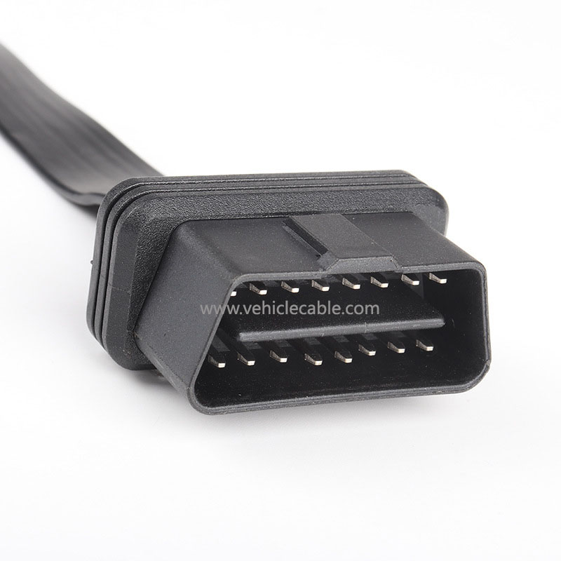 Automotive OBD2 one tow three connecting cable straight head one point three flat cable extension cable 16 pins 16 core 0.5M manufacturer 