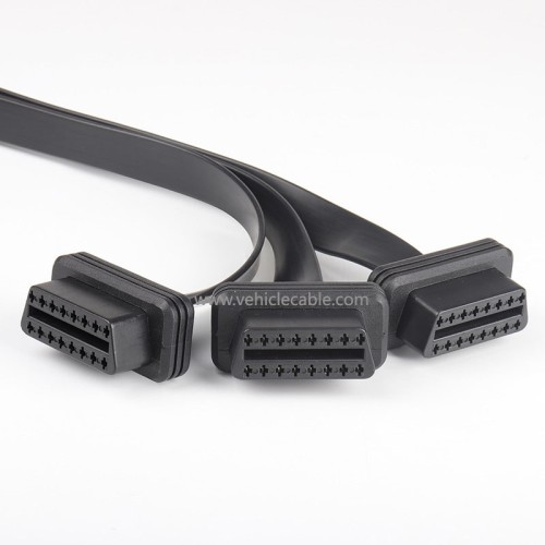 Automotive OBD2 one tow three connecting cable straight head one point three flat cable extension cable 16 pins 16 core 0.5M manufacturer