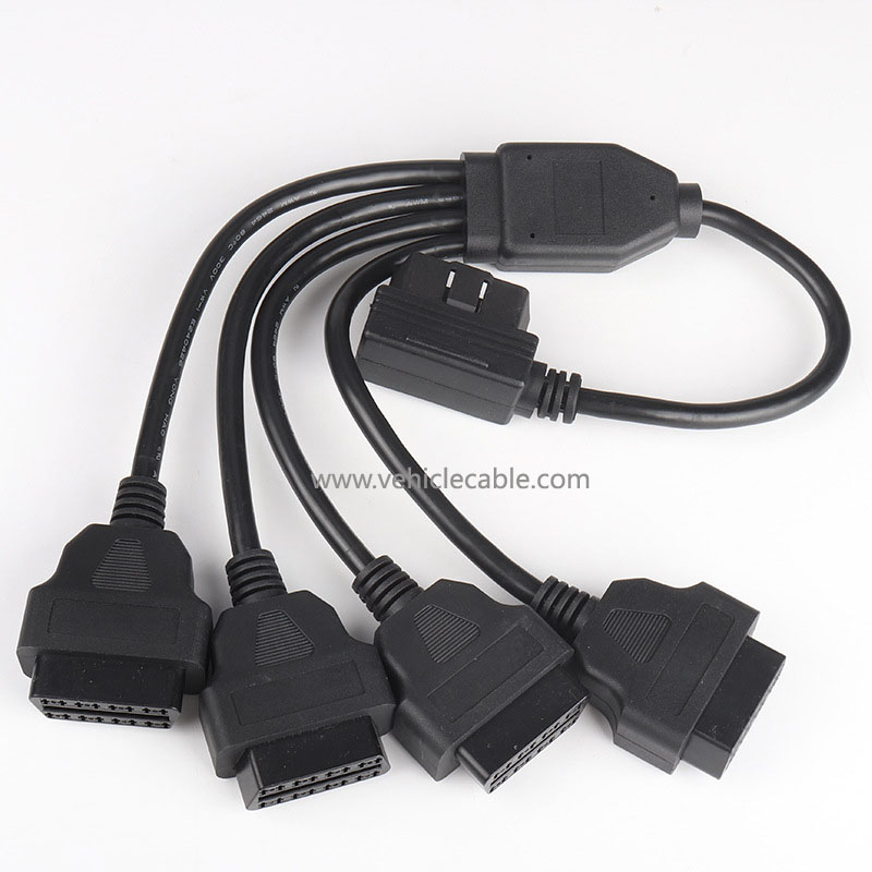 Car OBD2 Quarter Connection Cable Extension Cable 1 male to 4 female 0.5m 16 pin 16 core 