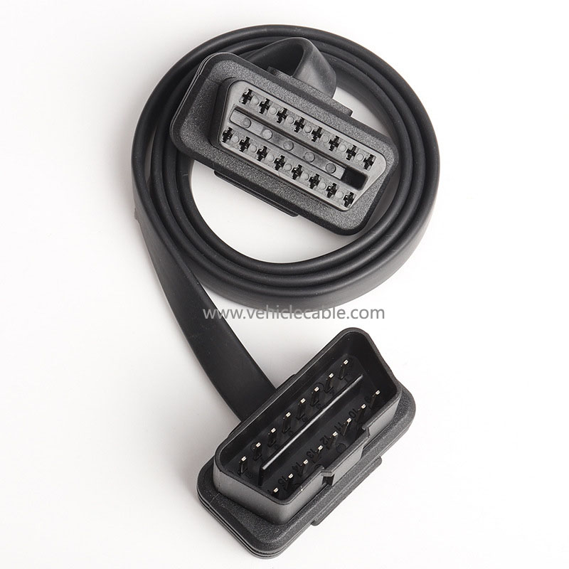 Car OBD2 male to female extension cable expansion cable obd elbow flat cable connecting cable 60cm 16pin 8 core 