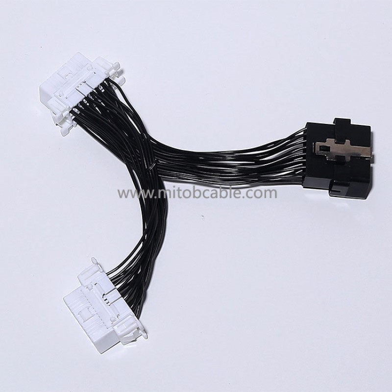 Automotive OBD2 Twisted Pair Extension Cable OBD 2 Expansion Cable OBD 16PIN One to Two Adapter Cable 