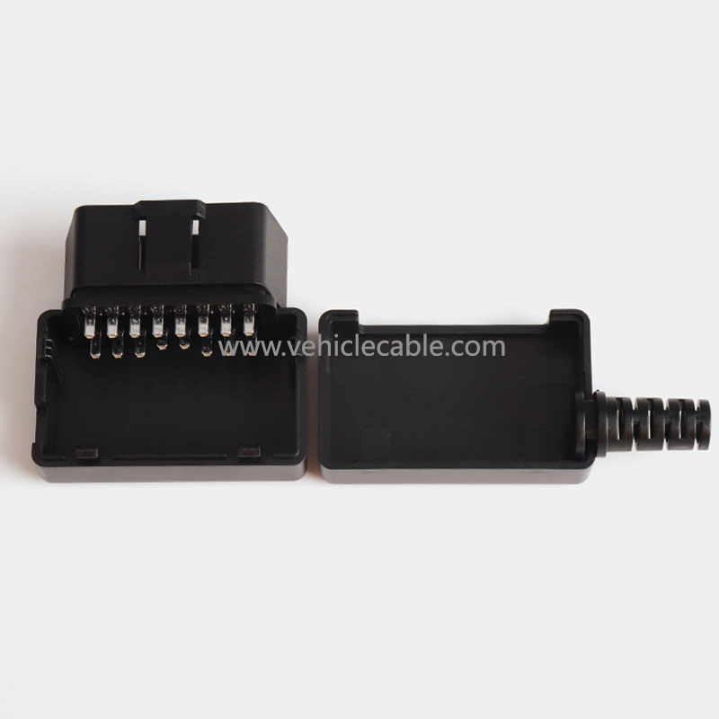 Car OBD2 16pin Male Concealed Snap Fit Shell OBD Plug+Housing+SR Screwless 