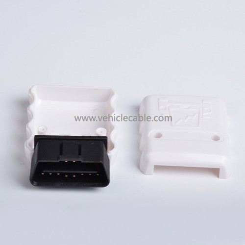 Automotive OBD2 male connector white housing gold plated bent pin male connector