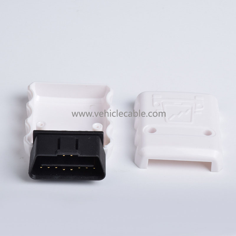 Automotive OBD2 male connector white housing gold plated bent pin male connector 
