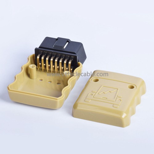 J1962M Automotive OBD2 Male OBD 16pin Connector Gold-plated 90°Bend Pin Male 12V/24V