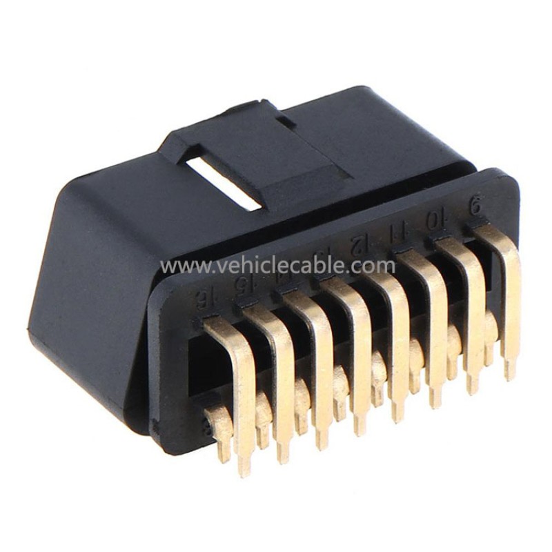OBD2 16pin male connector gold plated connector 90 degree right hand bent pin OBD plug car truck interface 