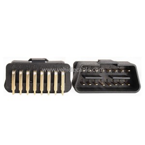 OBD2 16pin male connector gold plated connector 90 degree right hand bent pin OBD plug car truck interface 