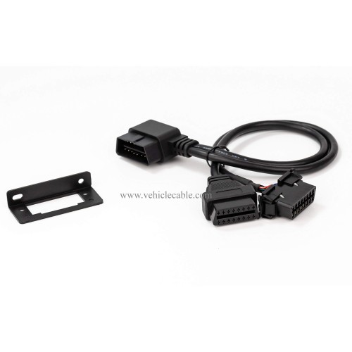 YPP Angled Universal Full 16pin OBD2 OBD II Splitter Extension Y Cable Dual Female with Indash Bracket for GPS Tracker Diagnostic Reader