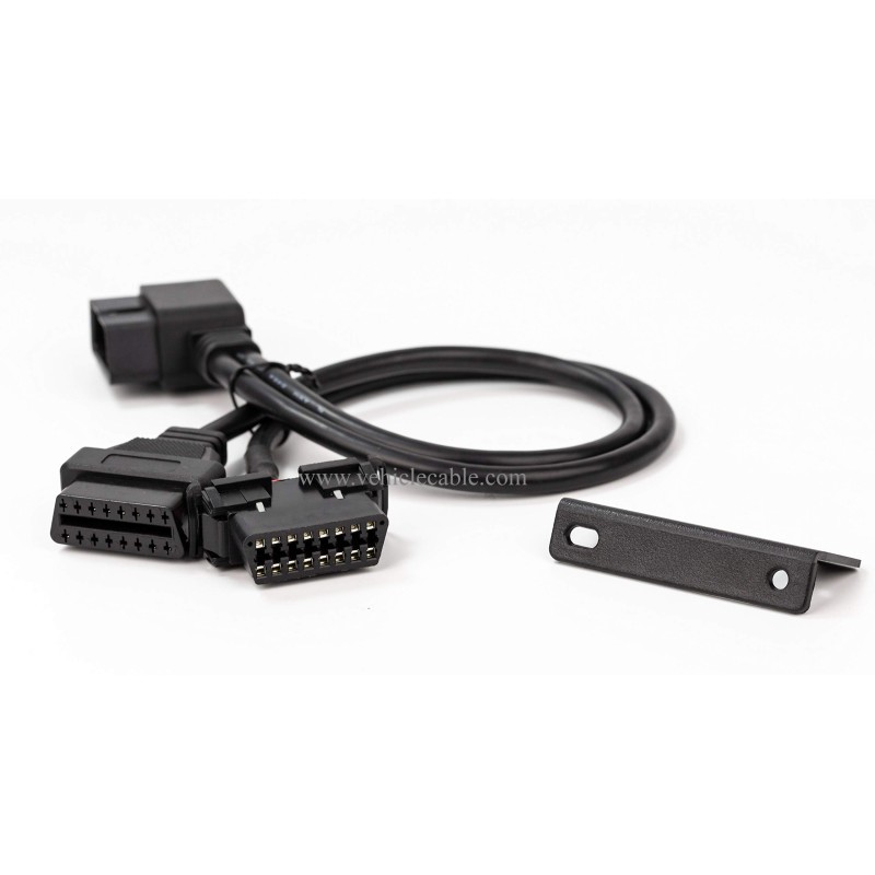 YPP Angled Universal Full 16pin OBD2 OBD II Splitter Extension Y Cable Dual Female with Indash Bracket for GPS Tracker Diagnostic Reader 