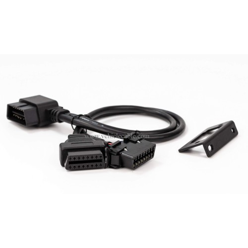YPP Angled Universal Full 16pin OBD2 OBD II Splitter Extension Y Cable Dual Female with Indash Bracket for GPS Tracker Diagnostic Reader