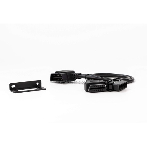 YPP Angled Universal Full 16pin OBD2 OBD II Splitter Extension Y Cable Dual Female with Indash Bracket for GPS Tracker Diagnostic Reader