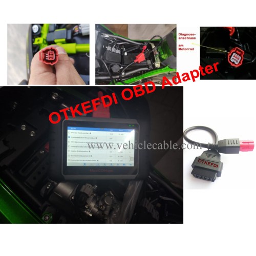 6 Pin OBD Motorbike Diagnostic Adaptor,Euro5 Motorcycle Motorrad OBD2 K-Line CAN-Bus Cable-Black+Red 40CM