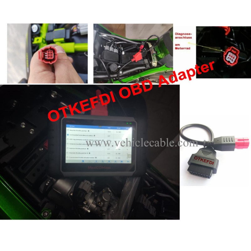 6 Pin OBD Motorbike Diagnostic Adaptor,Euro5 Motorcycle Motorrad OBD2 K-Line CAN-Bus Cable-Black+Red 40CM 