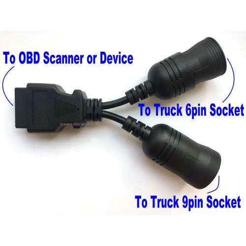 Truck OBD 6Pin 9Pin J1708 J1939 Protocol Diagnostic Adapter Cable,Heavy Duty Truck Bus Trailer OBD2 Diagnostic Scanner Conntor Black