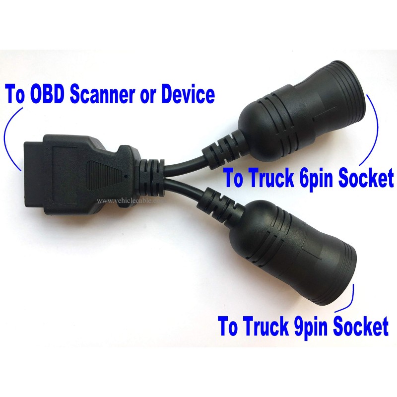Truck OBD 6Pin 9Pin J1708 J1939 Protocol Diagnostic Adapter Cable,Heavy Duty Truck Bus Trailer OBD2 Diagnostic Scanner Conntor Black 