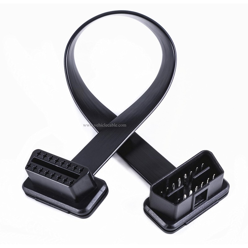 Low Profile OBD 2 OBD ii Male to Female Ribbon Extension Diagnostic Cable 16pins Connected Fully for Scan Tool Code Reader 1ft/30cm 
