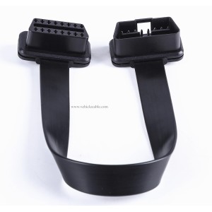 Low Profile OBD 2 OBD ii Male to Female Ribbon Extension Diagnostic Cable 16pins Connected Fully for Scan Tool Code Reader 1ft/30cm 