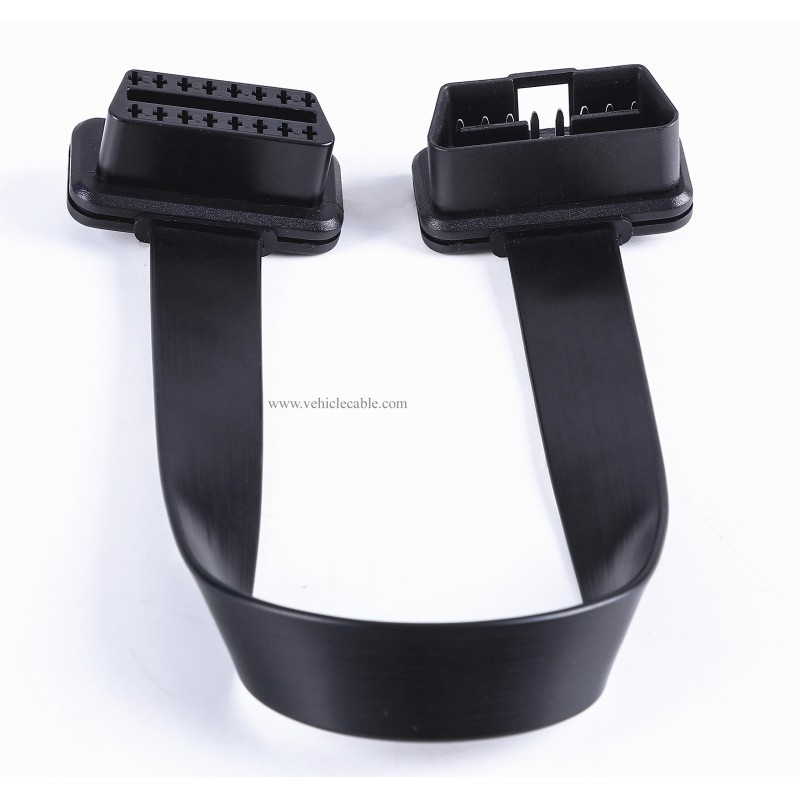 Low Profile OBD 2 OBD ii Male to Female Ribbon Extension Diagnostic Cable 16pins Connected Fully for Scan Tool Code Reader 1ft/30cm 