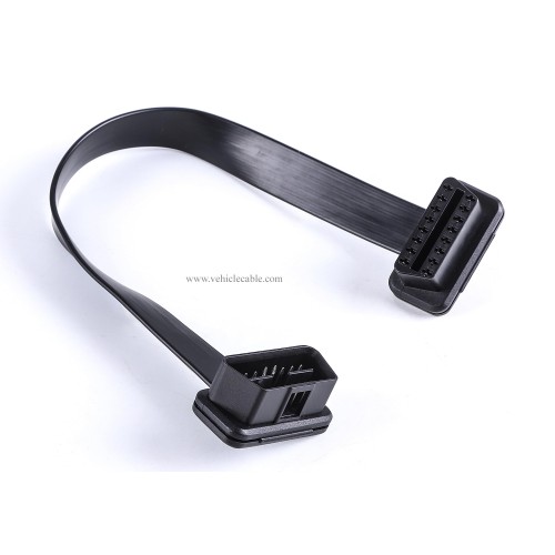 Low Profile OBD 2 OBD ii Male to Female Ribbon Extension Diagnostic Cable 16pins Connected Fully for Scan Tool Code Reader 1ft/30cm