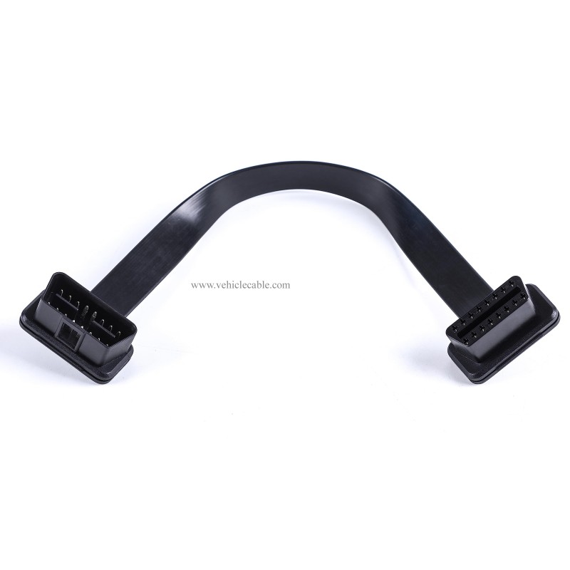 Low Profile OBD 2 OBD ii Male to Female Ribbon Extension Diagnostic Cable 16pins Connected Fully for Scan Tool Code Reader 1ft/30cm 