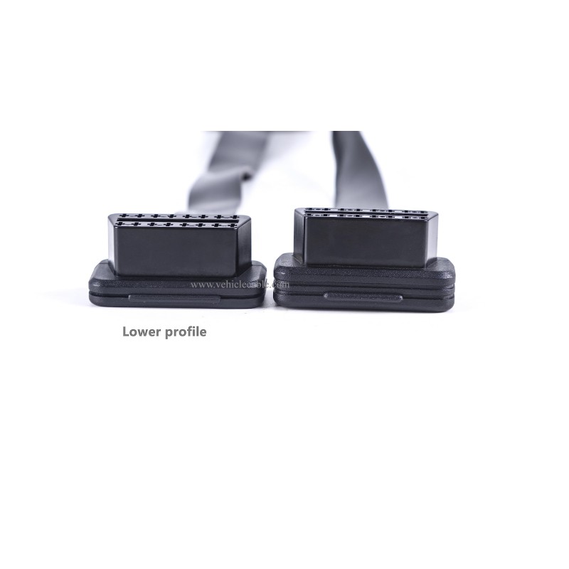 Low Profile OBD 2 OBD ii Male to Female Ribbon Extension Diagnostic Cable 16pins Connected Fully for Scan Tool Code Reader 1ft/30cm 