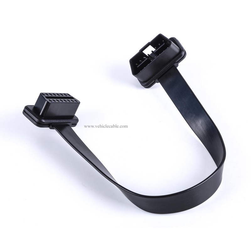 Low Profile OBD 2 OBD ii Male to Female Ribbon Extension Diagnostic Cable 16pins Connected Fully for Scan Tool Code Reader 1ft/30cm 
