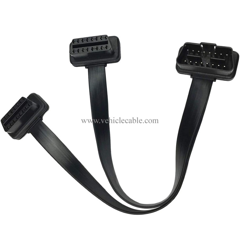 Short Low Profile OBD 2 Connector 26AWG Thick and Safe Male to Dual Female Flexible Splitter Y Cable 16pins 1ft/30cm 