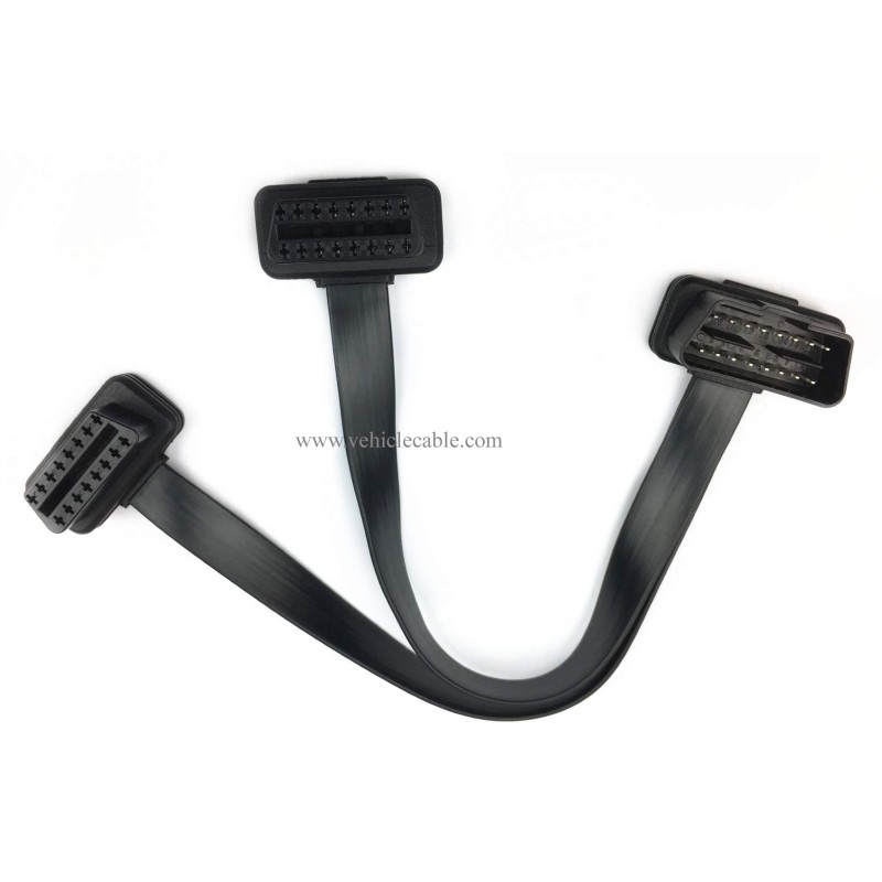 Short Low Profile OBD 2 Connector 26AWG Thick and Safe Male to Dual Female Flexible Splitter Y Cable 16pins 1ft/30cm 