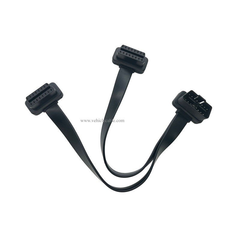 Short Low Profile OBD 2 Connector 26AWG Thick and Safe Male to Dual Female Flexible Splitter Y Cable 16pins 1ft/30cm 