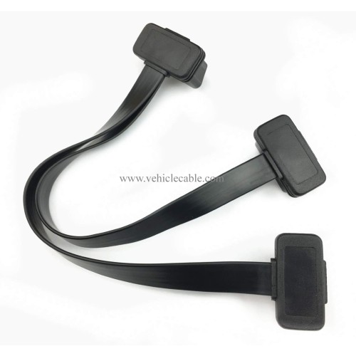 Short Low Profile OBD 2 Connector 26AWG Thick and Safe Male to Dual Female Flexible Splitter Y Cable 16pins 1ft/30cm