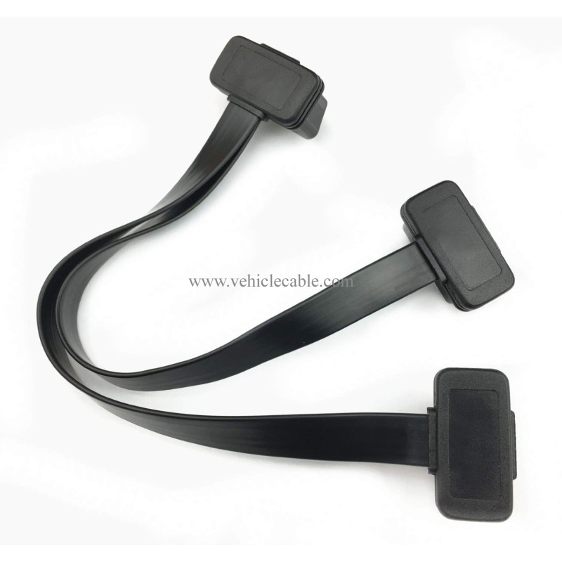 Short Low Profile OBD 2 Connector 26AWG Thick and Safe Male to Dual Female Flexible Splitter Y Cable 16pins 1ft/30cm 